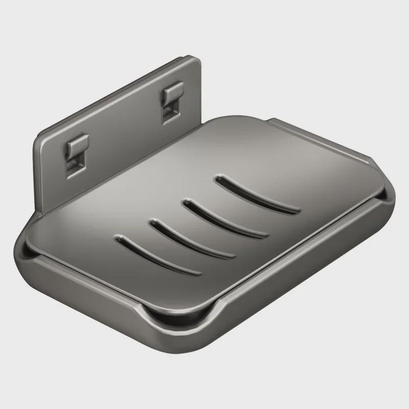 Punch-Free Wall-Mounted Soap Rack, Space-Saving Aluminum with Dual Drain Design