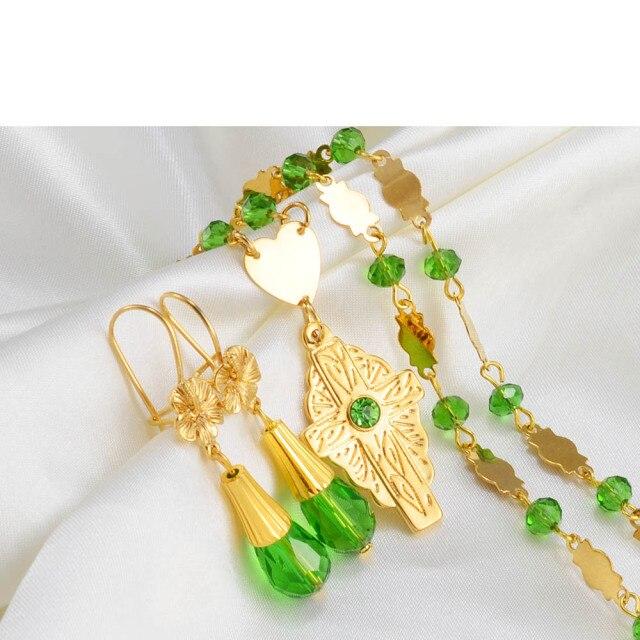 Anniyo Hawaiian Jewelry sets Flower Cross Pendant Necklaces Earrings Crystal Bead Ball Chains Guam Micronesia Chuuk #252106