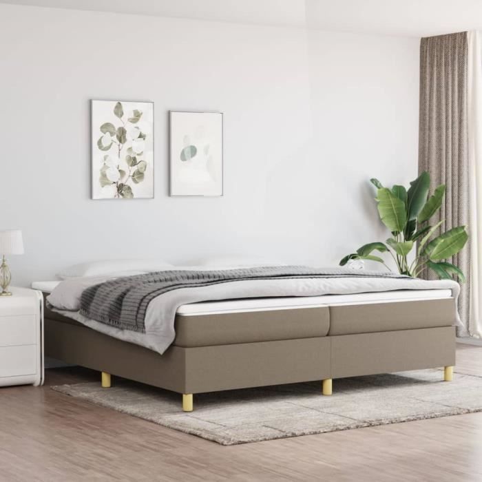 3144550 vidaXL Lit à sommier tapissier avec matelas Taupe 200x200 cm Tissu