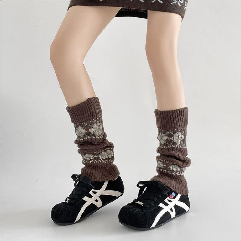 Fair Island Jacquard Retro With Pantyhose Knitted Calf Cover Women'S Autumn And Winter Thickened Warm Wool Stockings