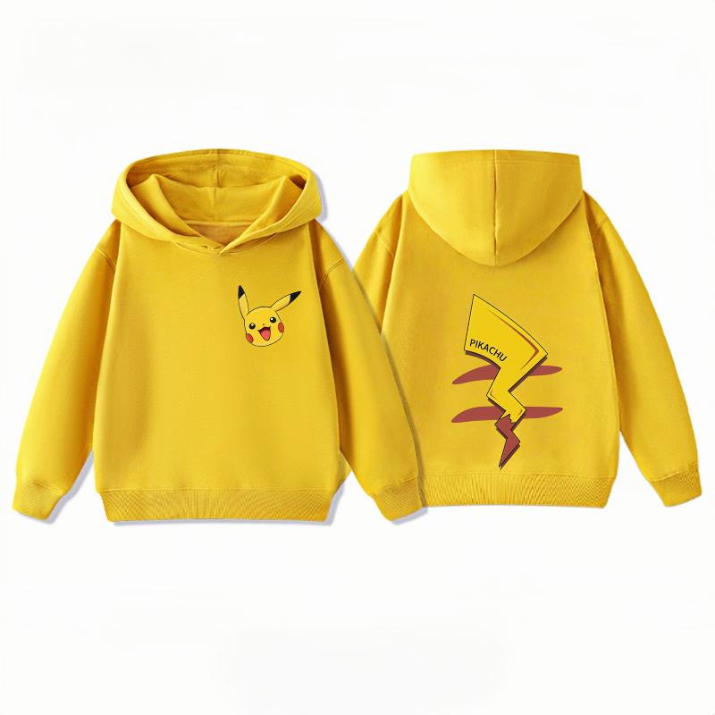 Potdemiel Cute and Fun Pikachu Print Children's Sweatshirt Boys and Girls Clothing Autumn and Winter Warm Children's Hoodie