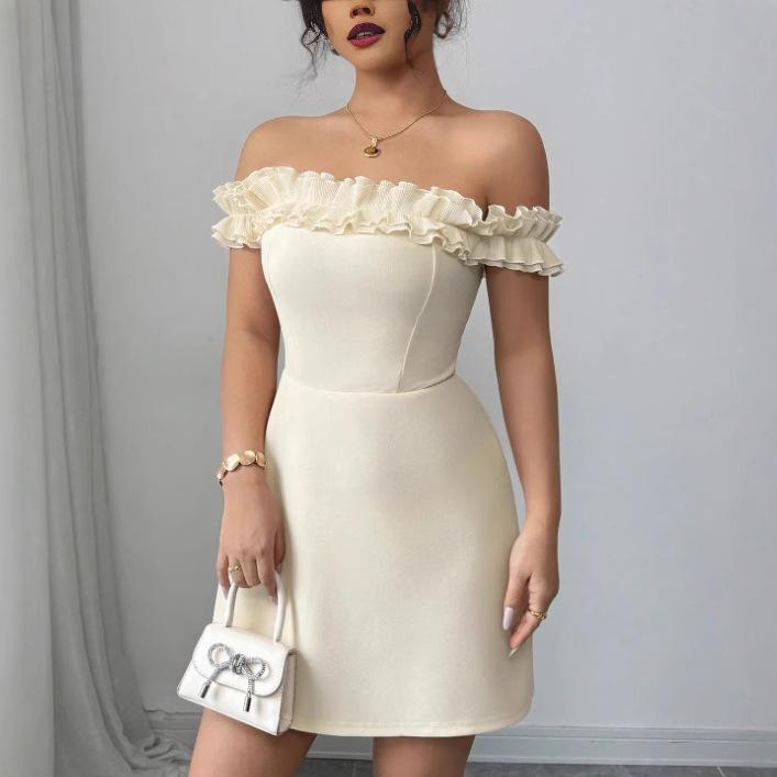 European and American retro pure desire sexy celebrity one-word collar temperament royal sister design sense hip-wrapped short dress