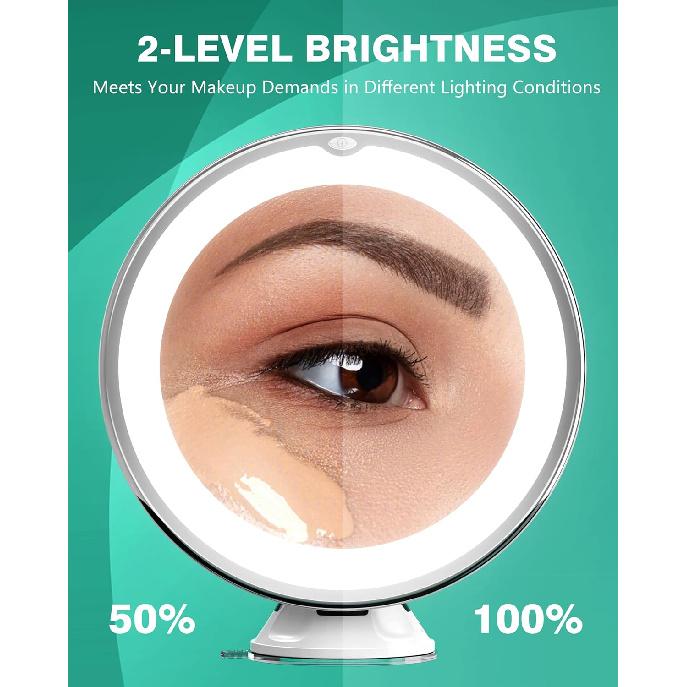 Auxmir 2025 Upgraded 20X Magnifying Mirror with Light, Makeup Mirror with 2-Level Lights, Vanity Mirror with Power Suction Cup and Tweezers, 360°