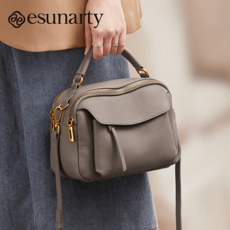 ESUNARTY Women s Multi-layer Genuine Leather Handbag