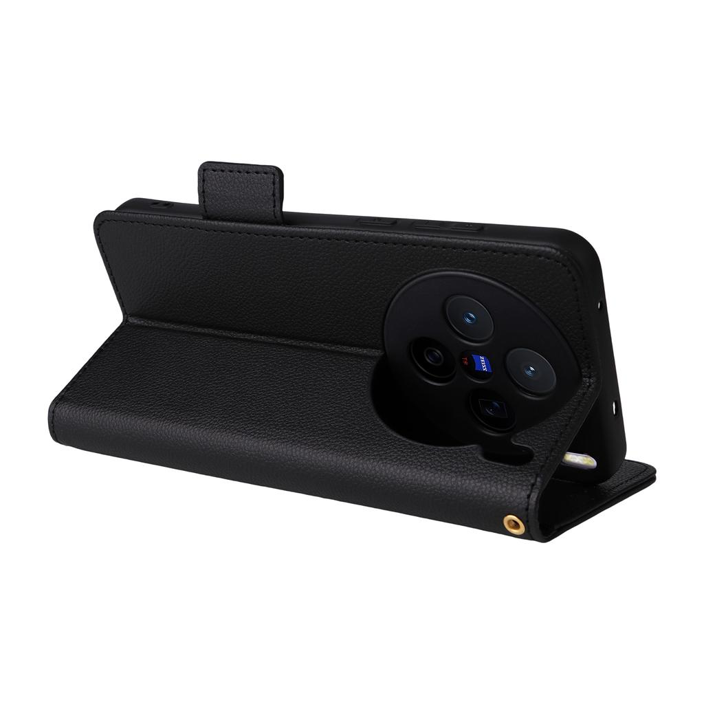 For vivo X200s 5G Leather Case with Wrist Strap Litchi Texture Wallet Phone Cover