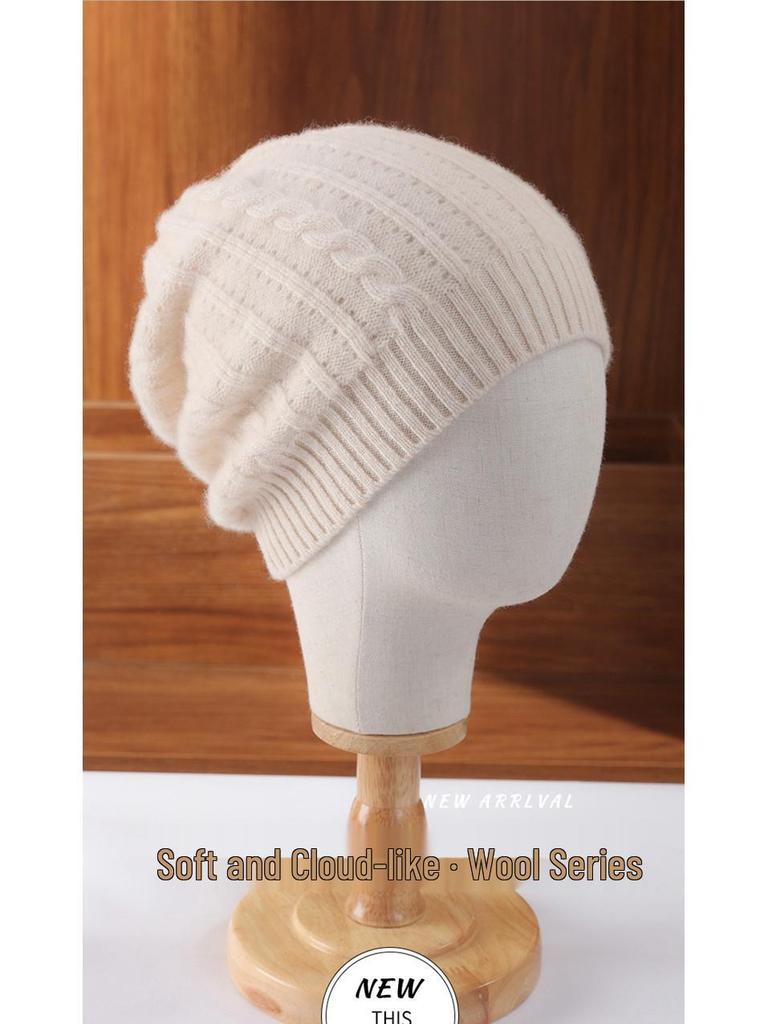 Chapeau en tricot 100% laine chaude unisexe pour l'automne et l'hiver - Casquette décontractée, anti-froid, polyvalente, ample pour l'extérieur