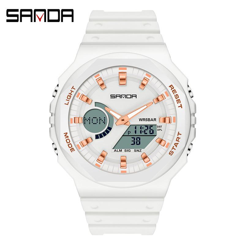 Sandafeng Student Simple Dual Display Synchronous Movement Electronic Watch Waterproof Multi-Function