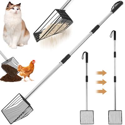 Chicken Pooper Scooper Stainless Steel Cat Litter Shovel with Adjustable Handle Multi-role Cleaning Tool for Pet Poultry Manure