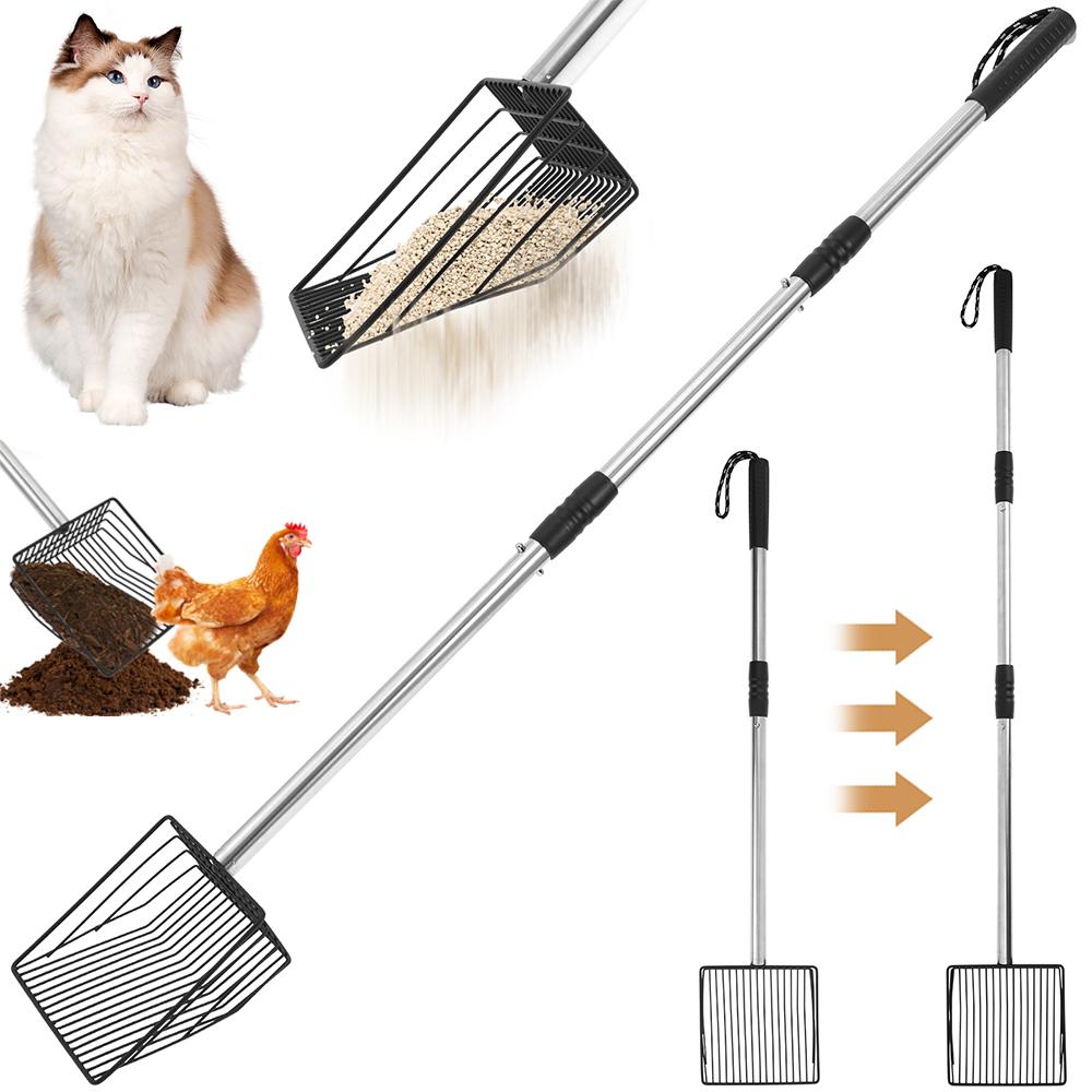 Kurzy zbieracz odchodów Stal nierdzewna Łopatka do żwirku dla kota z regulowanym uchwytem Wielofunkcyjne narzędzie do czyszczenia odchodów drobiu