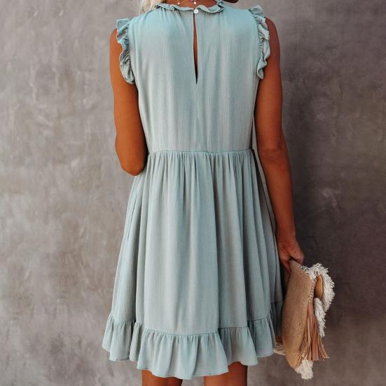 Dámské šaty plus size bez rukávů letní šaty elegantní vintage dámské volánové plážové modré mini šaty vestido