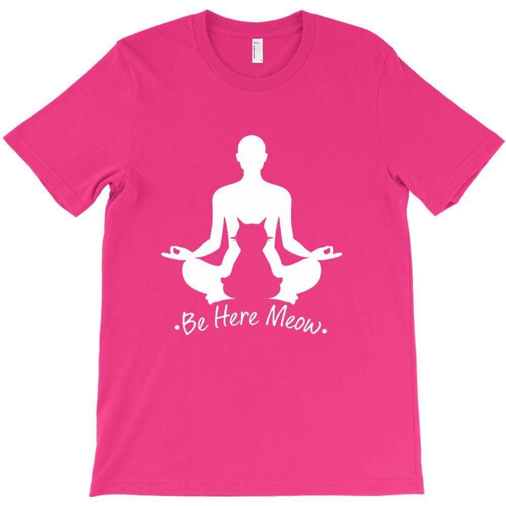 Be Here Meow Yoga With Cats Lovers T Shirt Short Sleeve T Shirts Men Funny T