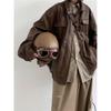Vintage Retro PU Leather Jacket Loose Fit Teens Casual Outerwear