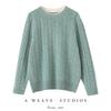 Women's Color-Block Pure Wool Sweater, Cable Knit, Thickened, Loose Fit, Slimming Pullover