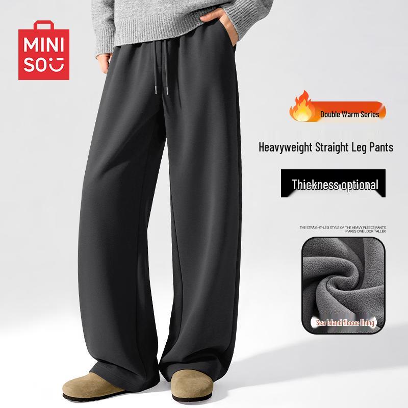 MINISO Men s Winter Fleece-Lined Loose American Style Casual Pants XL