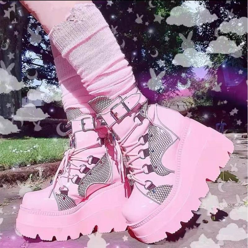 Fashion Designer Gothic Womens Shoes Rear Zipper High Boots Mid-calf Boots for Women High Platform Wedges Boots 2025 Autumn Winter Botas