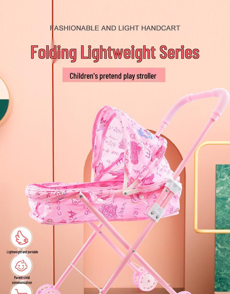 Girls' Large Folding Stroller with Canopy: Pretend Play Toy with Reinforced Metal Walker