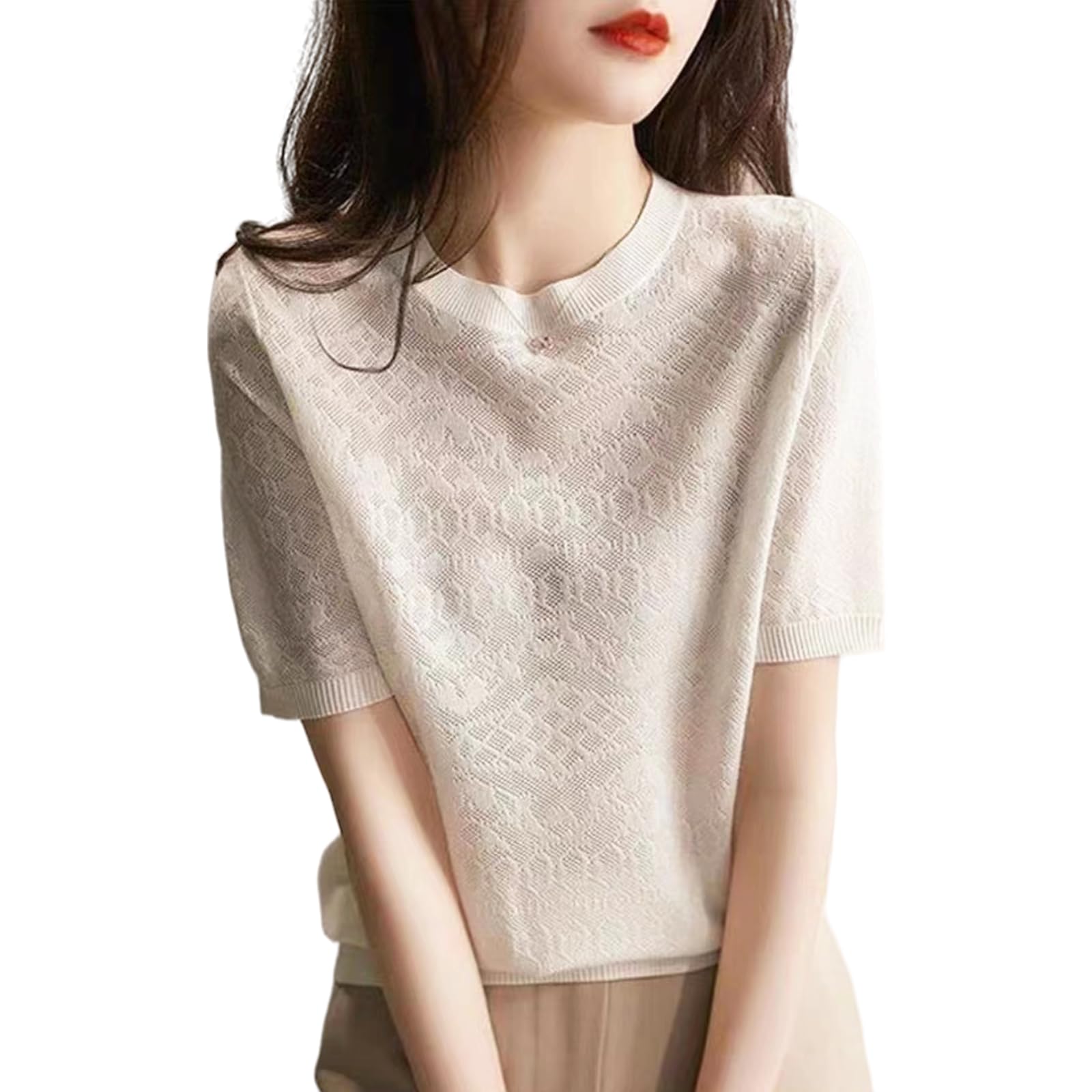 

Вязаный короткий для слегка короткой стрижки и для лета закрывает тело для для для повседневного для весны и лета [MilaCorinna] футболка, рукава, женский,