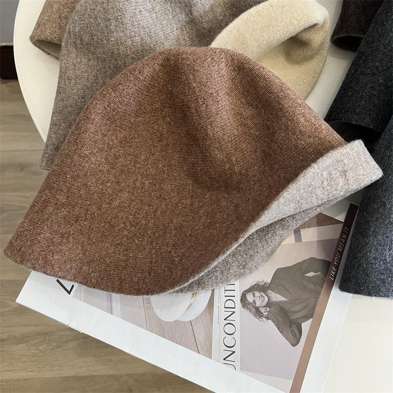 Double-sided knitted wool bucket hat women's autumn and winter new versatile face little fisherman hat