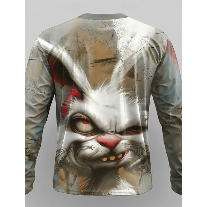Spring and Autumn Round Neck 3D Cute Animal Printed Top Fashionable Casual Long Sleeved Men's T-shirts
