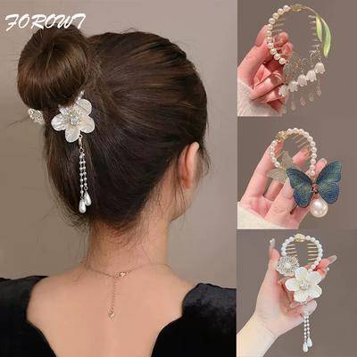 Clip per Capelli con Strass di Perle Fiocco Fiore Nappa Fibbia Coda di Cavallo Porta Chignon Fermaglio per Capelli Donne Accessori per Capelli Femminili