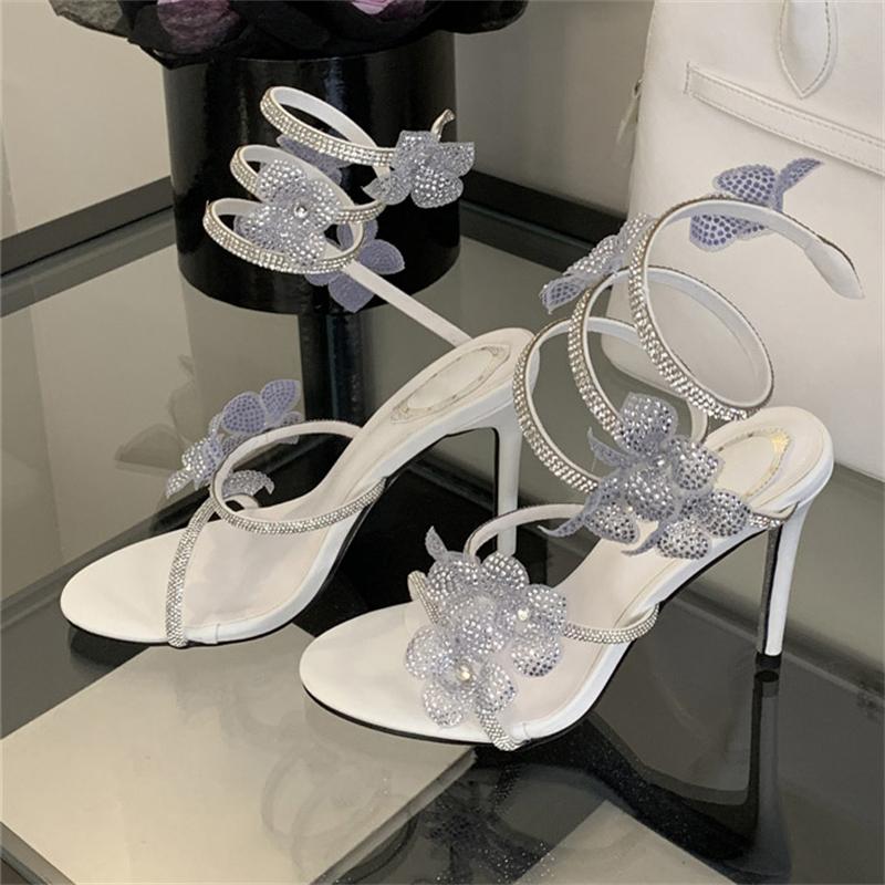 Eilyken Street Style CRYSTAL Narrow Band Thin High Heels Women Sandals 2025 Summer Open Toe Ankle Strap Female Shoes