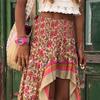 Kadın Maxi Etek Yüksek Bel Düzensiz Etek Çiçek Baskı Bohem Ön Kısa Arka Uzun Elastik Bel Patchwork Bayan Tatil Plaj Uzun Etek