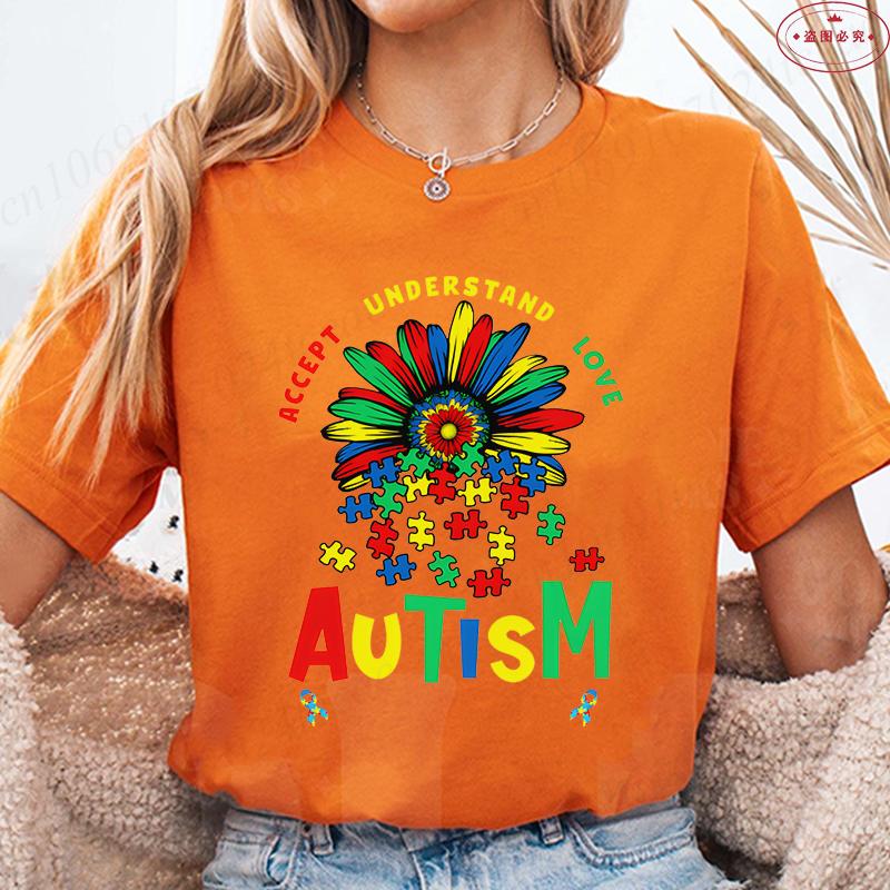 

Female Clothing Accept Understand Love T-shirts for Unisex Awareness Autism Month Graphic Y2k Tops Summer Harajuku Tees Shirts 4XL
