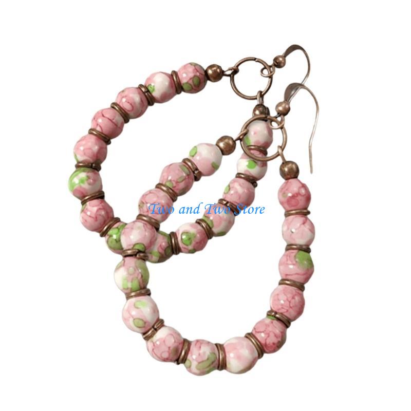 HX6F Artistic Natural Stone Beaded Earrings Drop Ear Rings for a Unique Bohemian Look