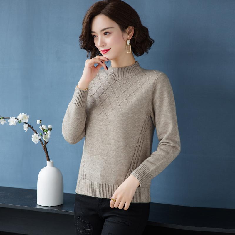 

Клетчатый свитер-пуловер с полувысоким воротом для женщин, свободный крой для мам, теплый повседневный вязаный свитер с длинными рукавами на осень и зиму XL хаки