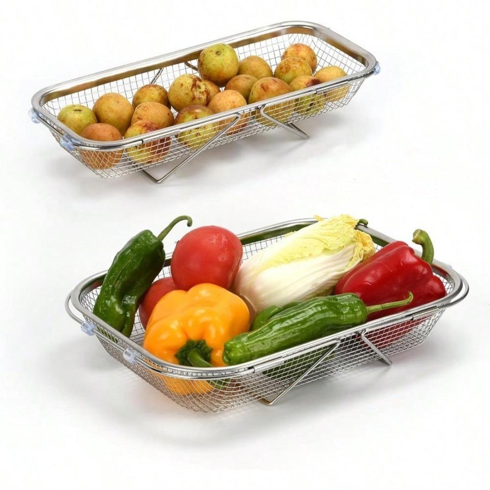 

Корзина-дуршлаг из нержавеющей стали для мойки, набор из 2 штук, расширяемая, мелкая сетка, 12,5–17,8 дюймов 2pcs чистый
