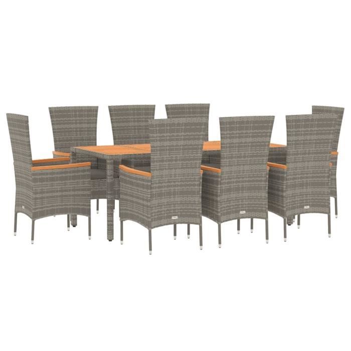 VidaXL Ensemble de salle à manger de jardin 9 pcs avec coussins Gris 3157543