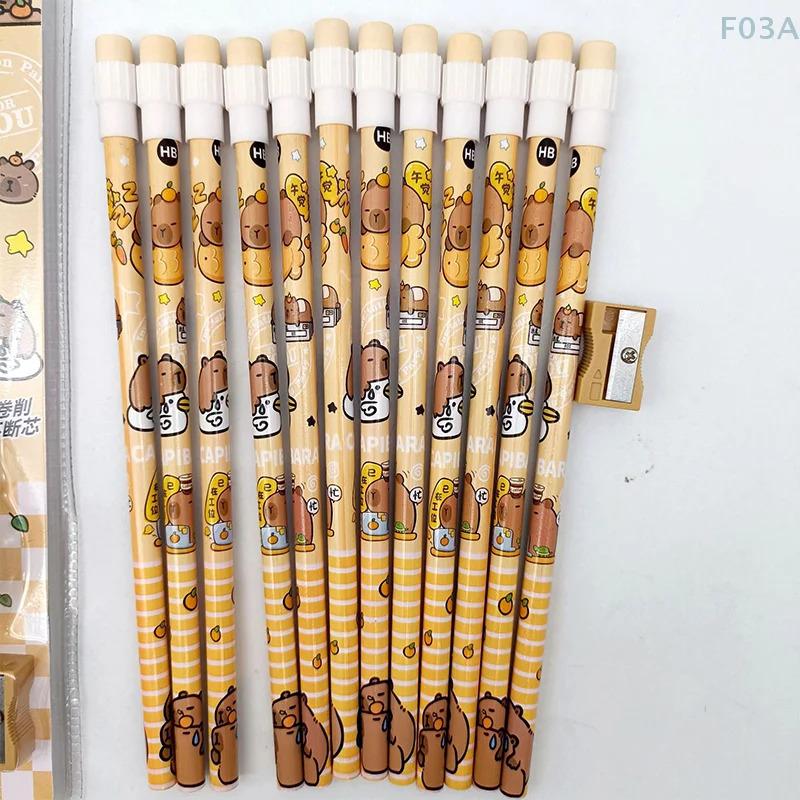 Cute Cartoon Capybara HB Pencils Set Includes Pencil Sharpener Perfect School Stationery Gift for Students