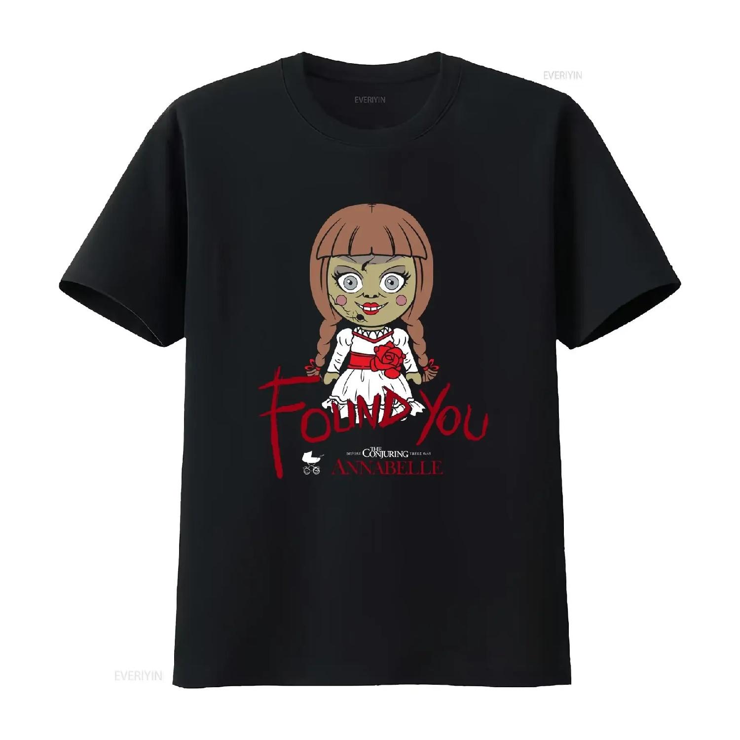 

Мужская футболка Annabelle Chibi Found You винтажная стираная стильный графический топ для повседневной носки эластичный мягкий повседневный унисекс S чёрный