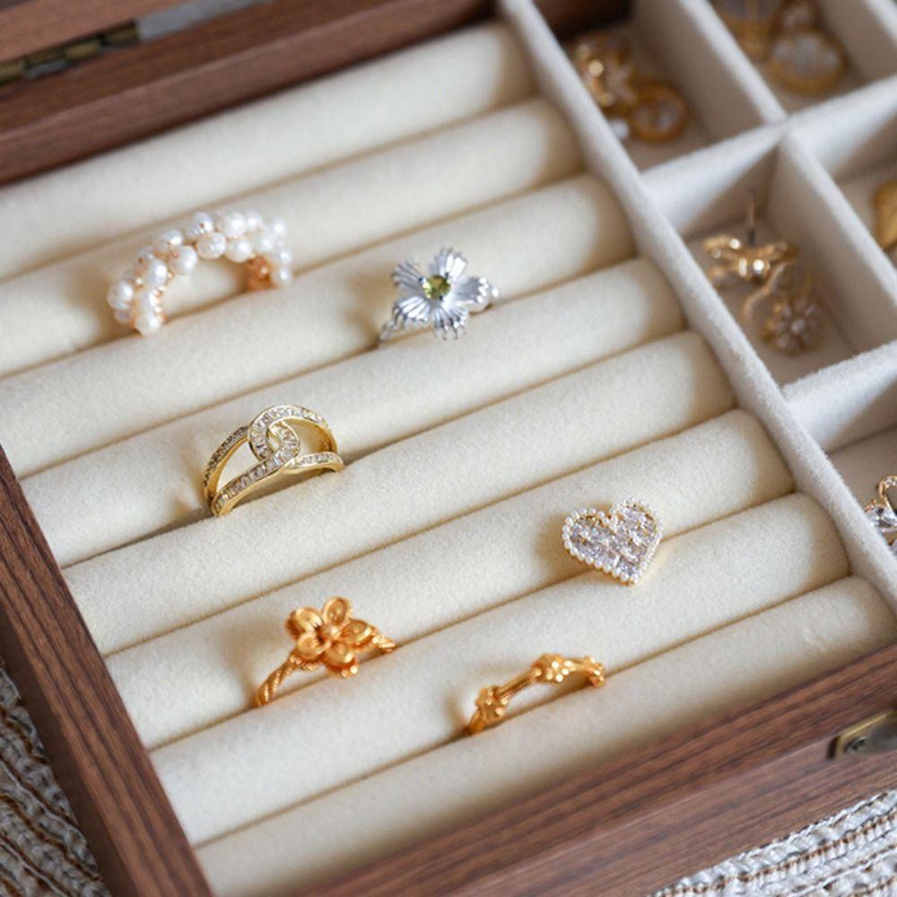 Glass Lid Jewelry Organizer Velvet Earrings Display Tray Multipurpose Ring Display Holder  Store