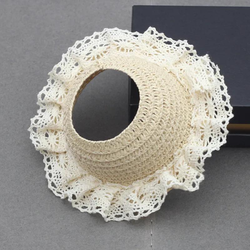 17CM Labubu Clothing Accessories Cute Empty Top Fringed Opening, Woven Straw Hat Lace Fringed Wavy Straw Hat