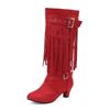 Women's High-Heel Suede Over-the-Knee Boots with Fringe, Pointed Toe, Large Size 45