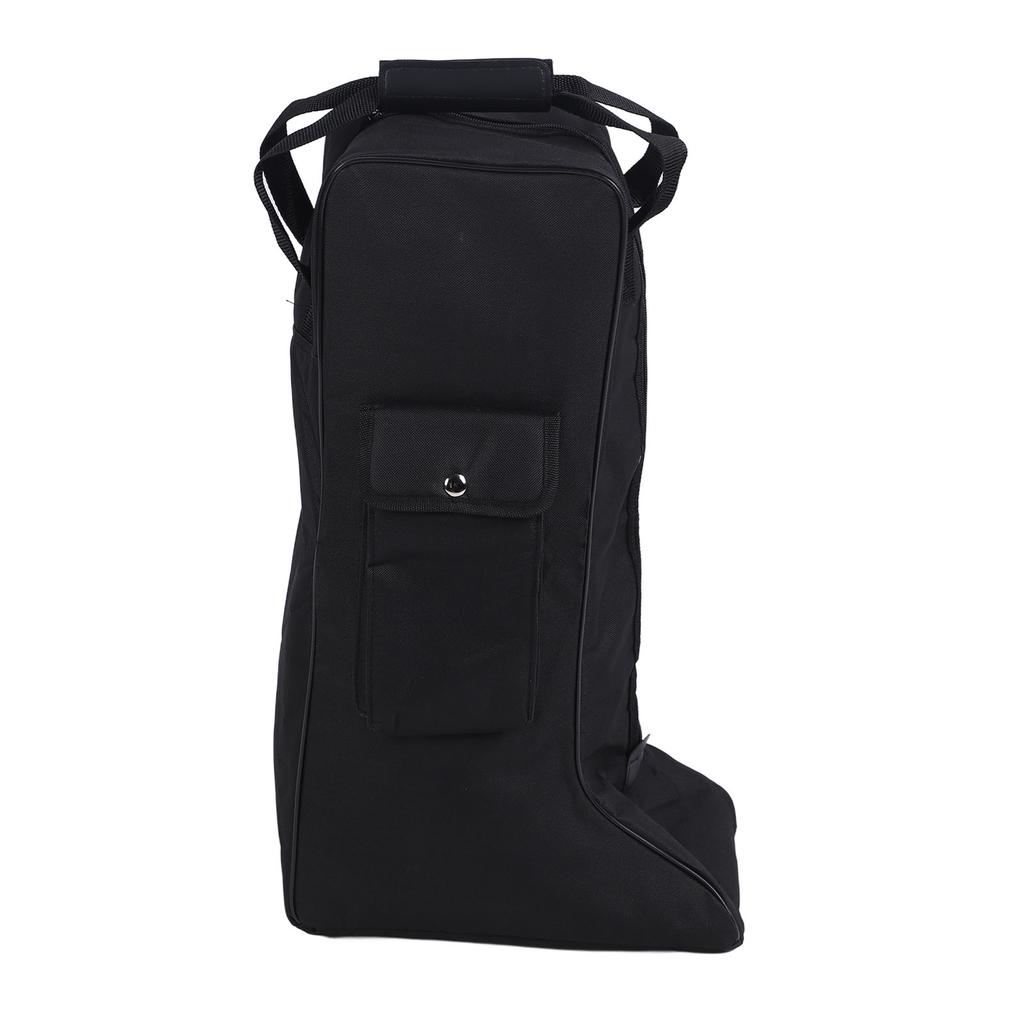 Boot Bag with Handle Oxford Cloth and Leather Black Waterproof Portable Boots Storage Bag for