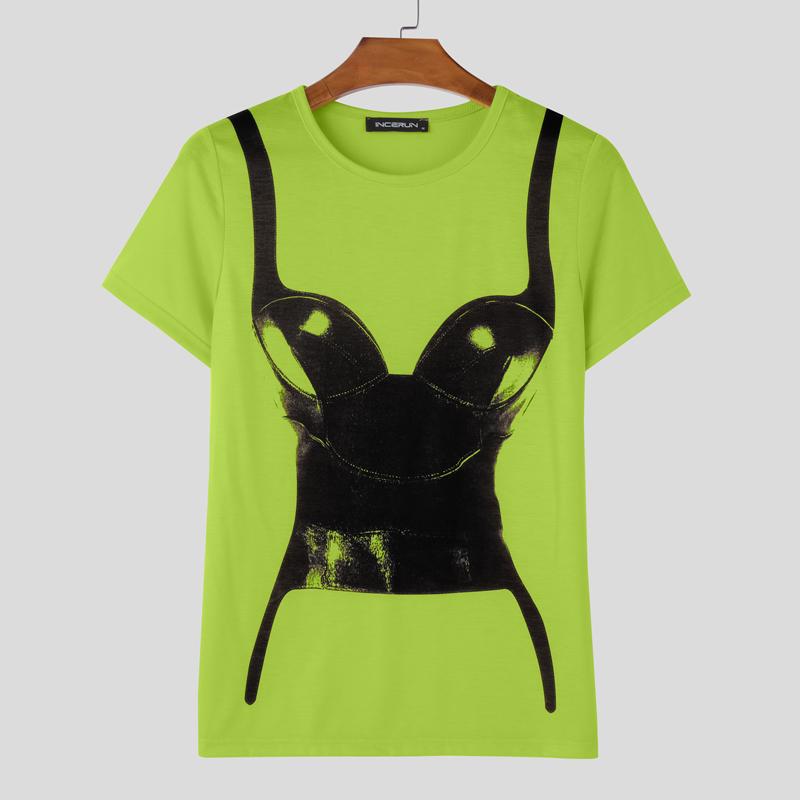 

INCERUN Summer Men O Neck Short Sleeve Funny Print Casual T-shirts Tops