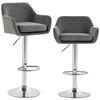 Set of 2 Swivel Bar Stools In Velvet with Adjustable Height, Footrest, Backrest, Metal Base, Gray
