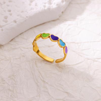 Colorful Multi Heart Butterfly Stainless Steel Rings Dainty 18K Gold-plated Open Ring for Women Golden Jewelry Accessories Gifts