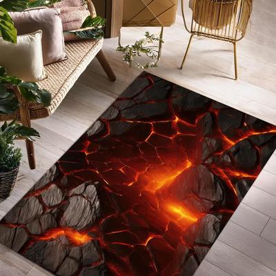 Lava Rissstein Teppich Feuriger Vulkan Stil Fußmatte für Gamer Geeks Kinderzimmer Realistisches Magma Feuer Design Langlebiger Innen Teppich