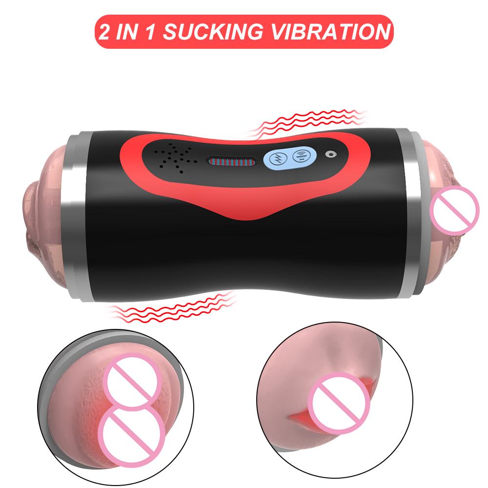 Male Masturbator Cup Vibrator 2 In 1 Realistic Pussy Mouth Double End Vagina Oral Pocket Cups Male Masturbation Sex Toy for Man