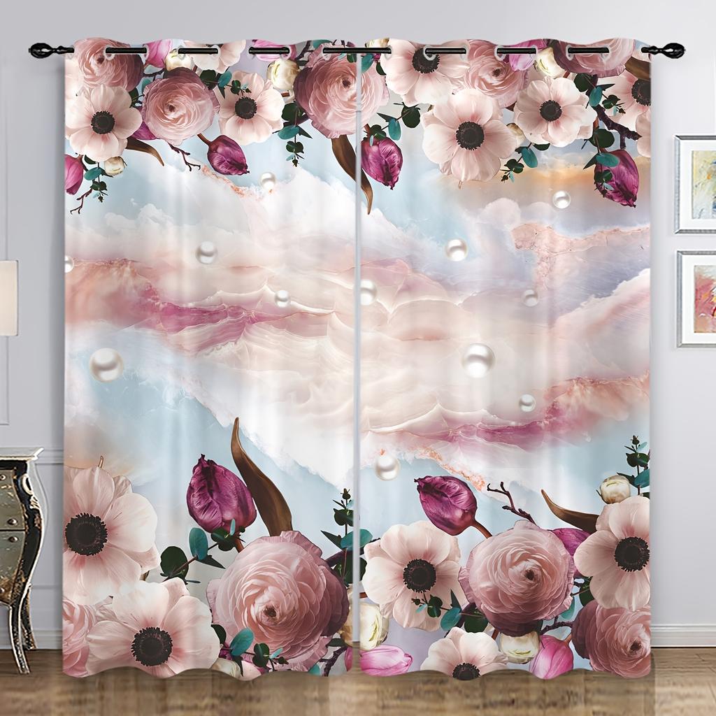 2 st Heminredningsgardiner Röd Rosa Blomma Alla hjärtans dag Gardinset Stångficka Gardin För Kök Café Vardagsrum Kontor Hem