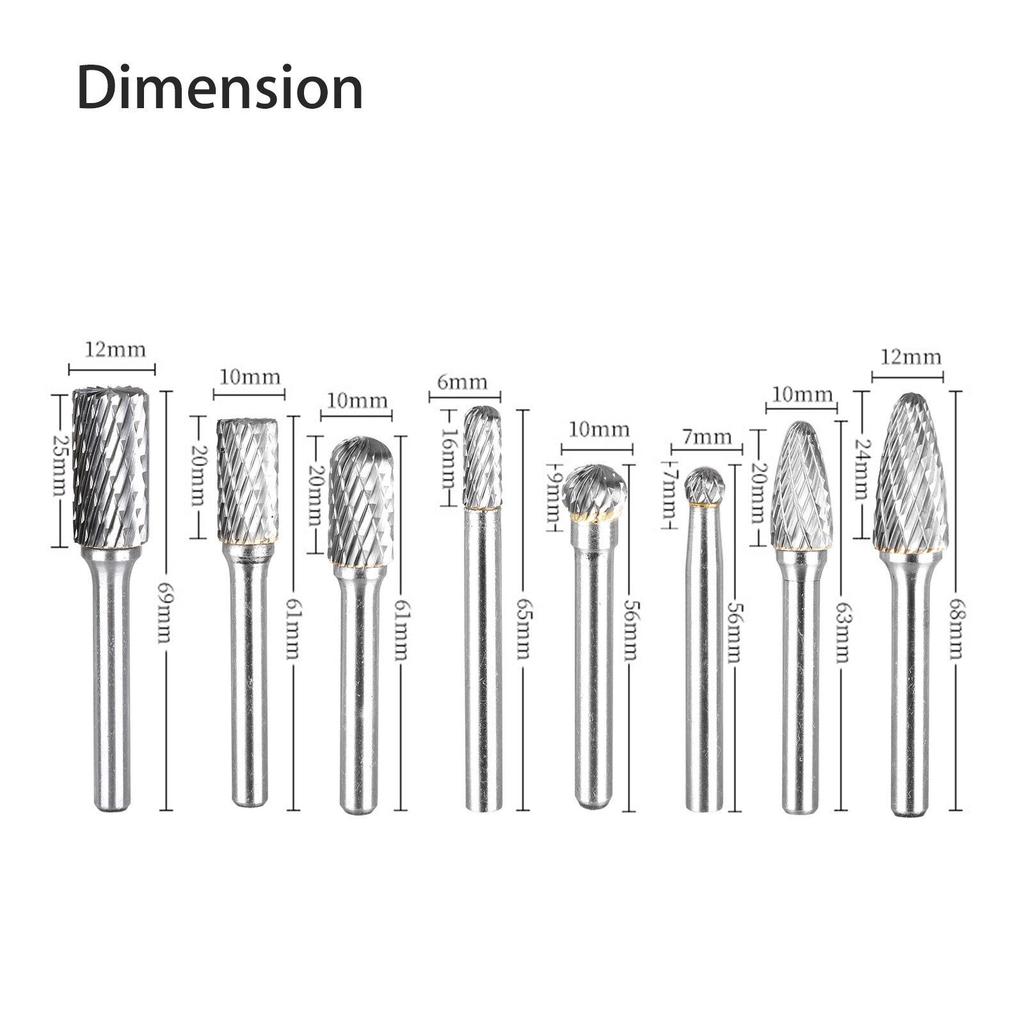 8ks Sada karbidových rotačních pilníků 2 kulové rotační pilníky 2 válcové