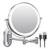 8-Inch Double-Sided LED Makeup Mirror: Wall-Mounted, Folding, Retractable, Lighted, Magnifying, Rechargeable Bathroom Vanity Mirror.