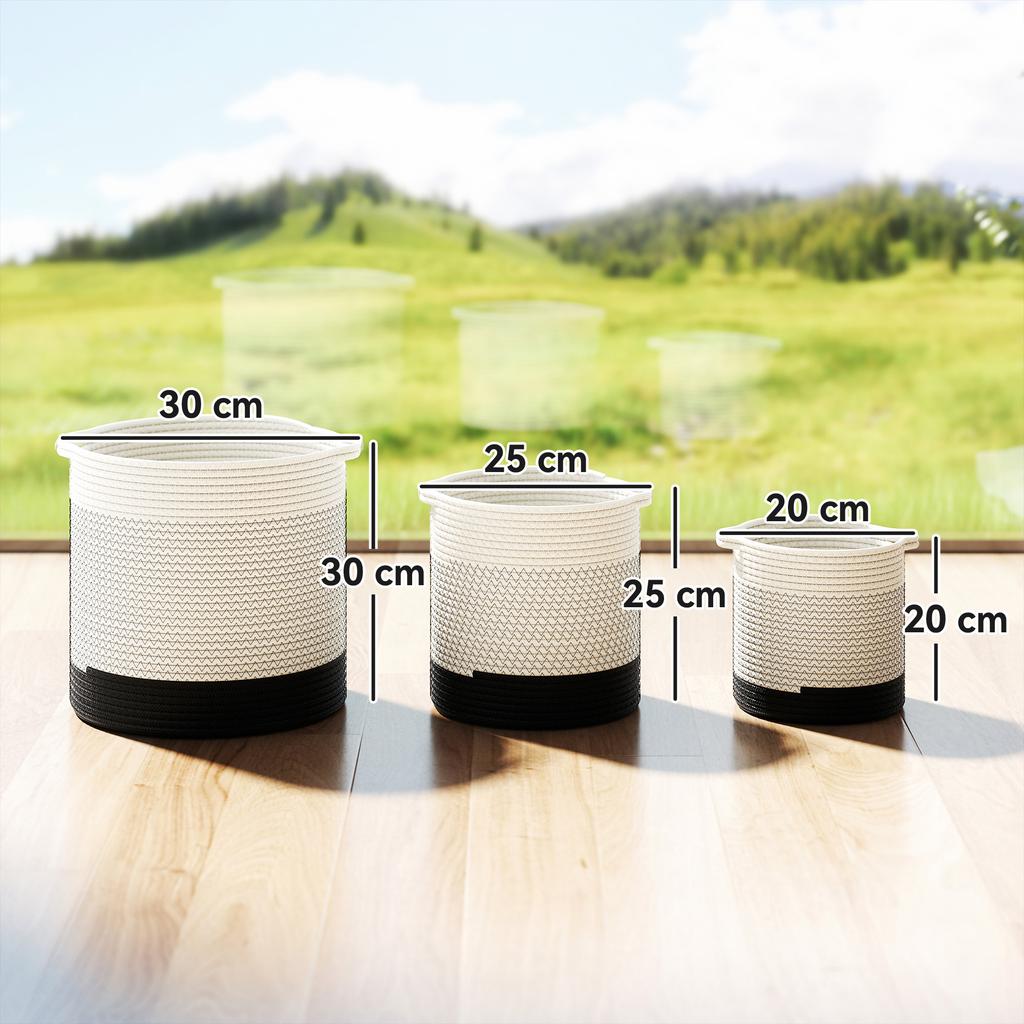 Plant Pots Handwoven Cotton Indoor Planters with Waterproof Liner Set of 3 White