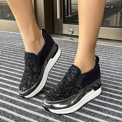 Damskie Sneakersy na Platformie z Klinem, Codzienne Buty Sportowe z Aplikacjami z Cekinów