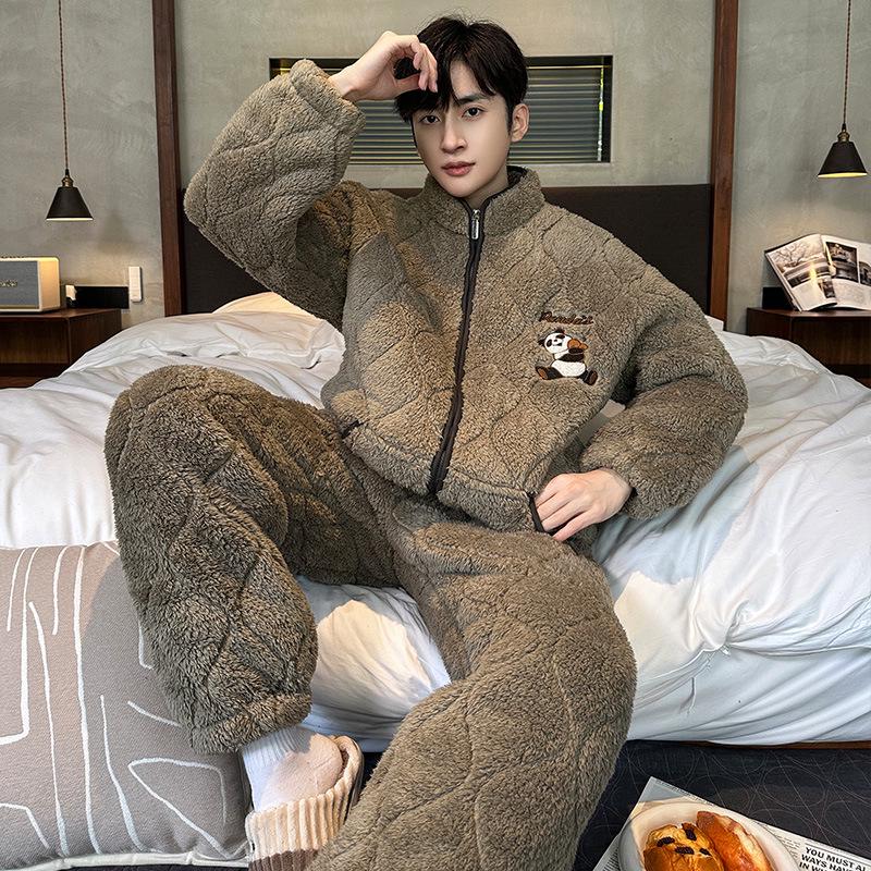 Winter Herren Steppfleece Pyjama Set - Dick, Warm, Jugendliche Homewear und Outdoor-Stil