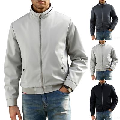 Men's Casual Solid-color Stand-up Collar Fitted Jacket, Windbreaker, Men's Zipper Baseball Shirt, Light Jacket