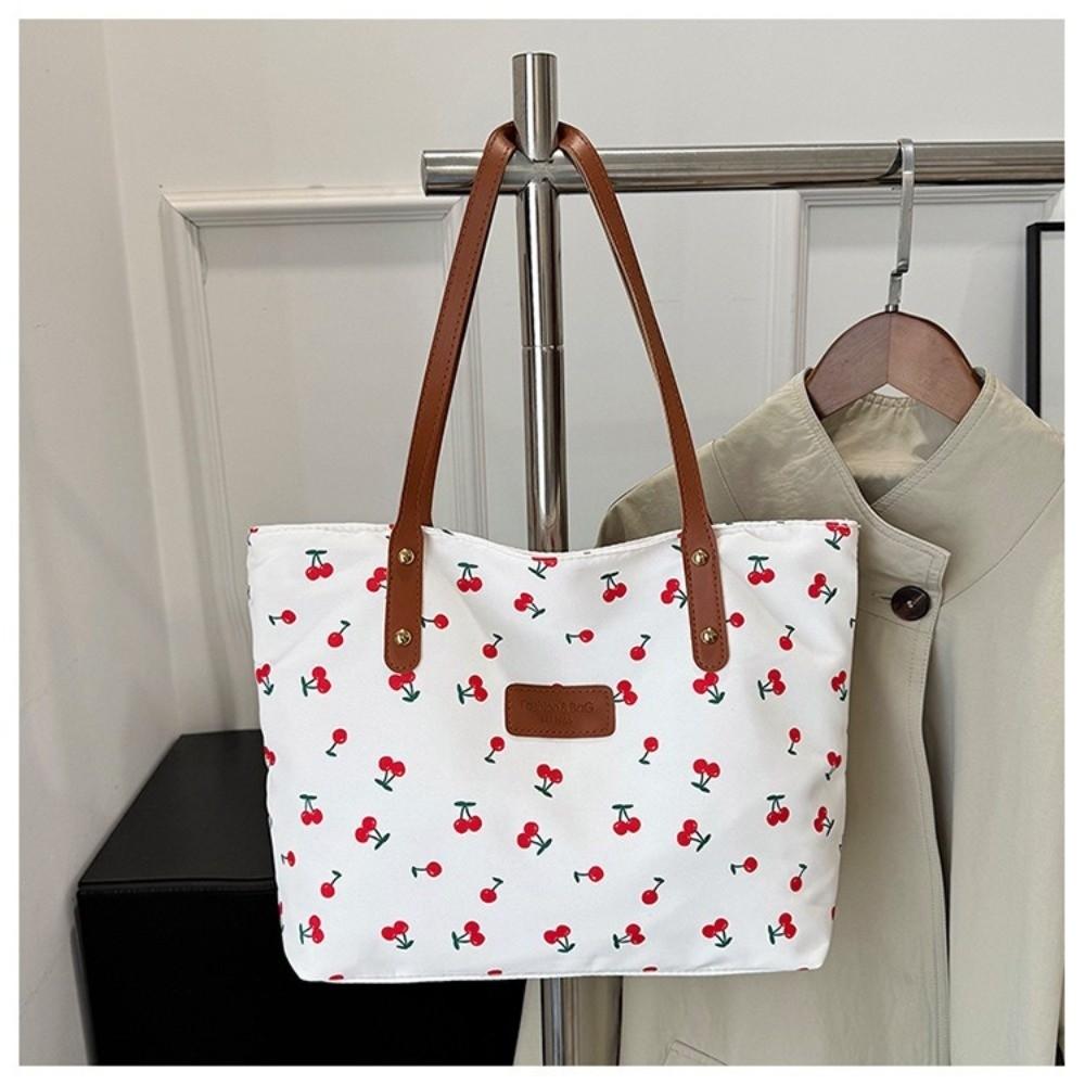 Large Capacity Shoulder Bag Sweet Cherry-Print Versatile Style Tote Bag Trendy Design Fashionable Women Shoulder Bag